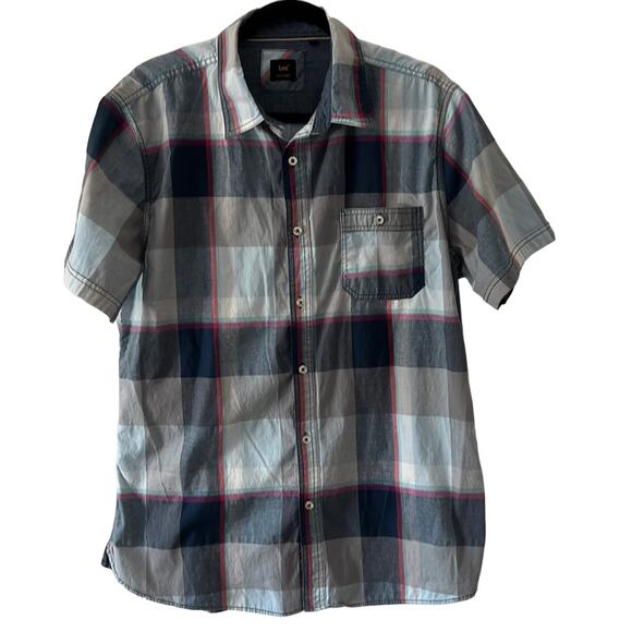 Lee Men's Large Plaid Short Sleeve Classic Preppy Button Front Shirt - Picture 1 of 11